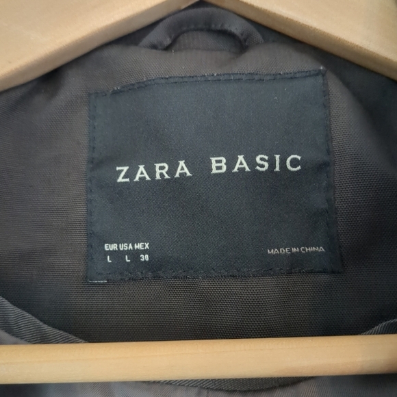 Zara Short Trench Coat Women's Large Black Belted Lapels Military Goth Biker - Picture 4 of 7